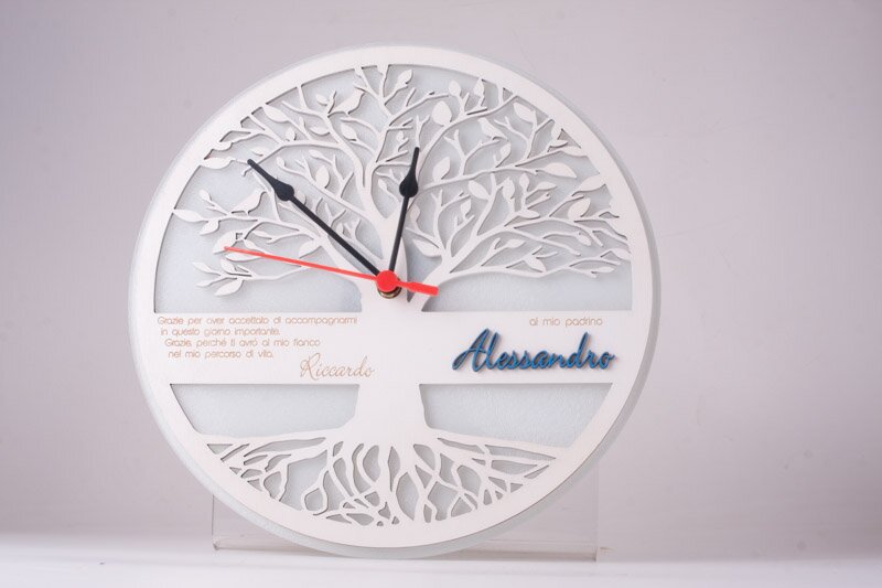 500.490-1  Orologio vetro e legno albero vita personalizzabile Padrino e madrina