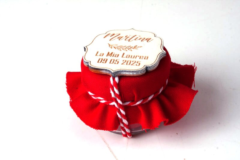 Barat001 Barattolo vetro con stoffa e tag personalizzato
